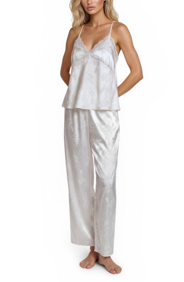 Flora Nikrooz Florence Floral Capri Satin Pajamas, Alternate, color, Ivory