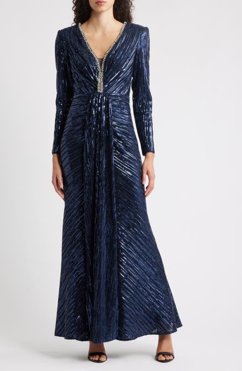 Embellished Long Sleeve Mermaid Gown