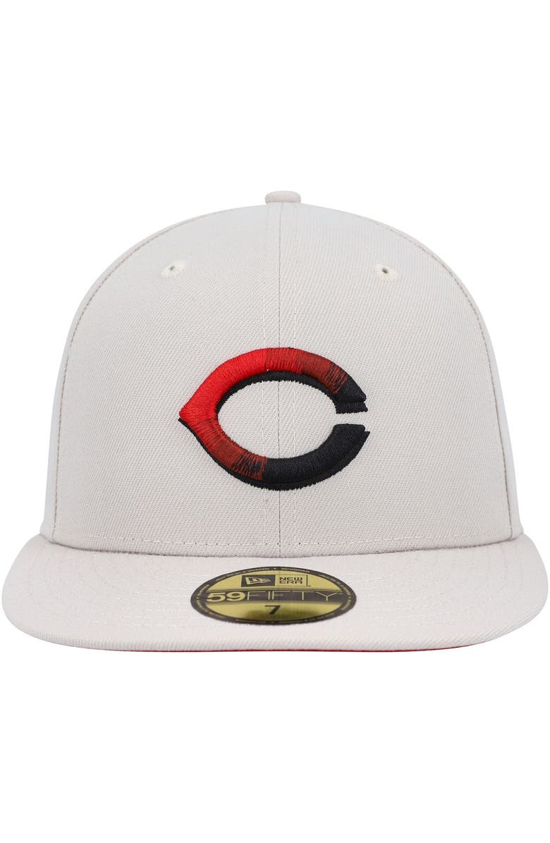 New Era Men's New Era Khaki Cincinnati Reds Stone Dim Undervisor 59FIFTY Fitted Hat, Alternate, color, 