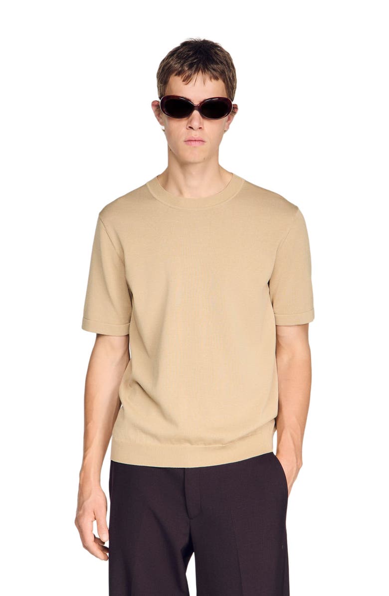 SANDRO Knitted T-shirt, Alternate, color, Cappucino