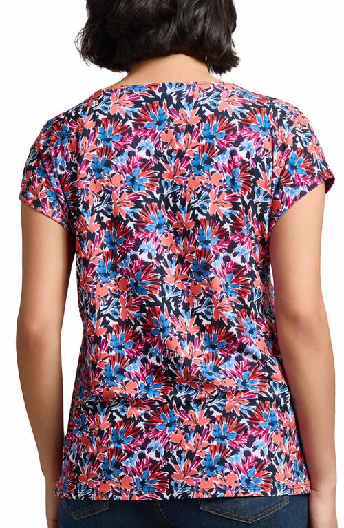 Jones New York Floral Print Keyhole Crepe Top In Coral Sun Multi