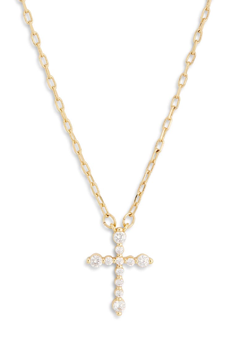Cubic Zirconia Cross Pendant Necklace, Alternate, color, CLEAR- GOLD