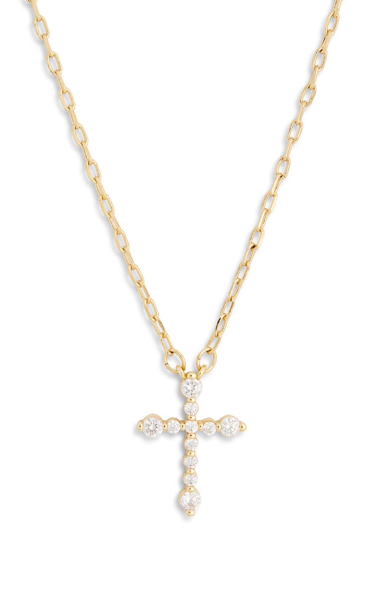Leith Cubic Zirconia Cross Pendant Necklace, Alternate, color, Clear- Gold