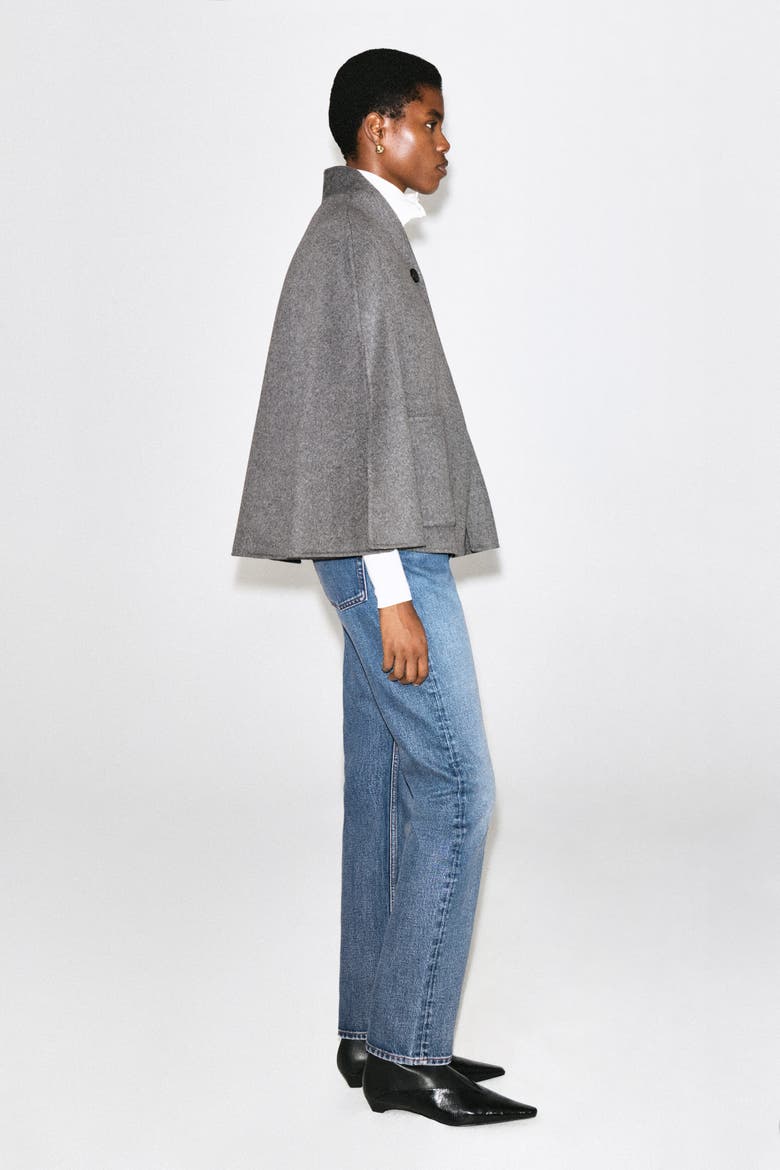 Shawl-Collar Double-Faced Wool Cape, Alternate, color, GRAY