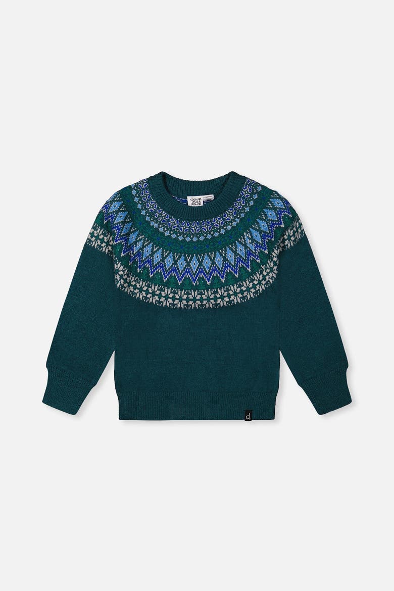 Knit Nordic Jacquard Raglan Sleeve Sweater, Main, color, Dark Green
