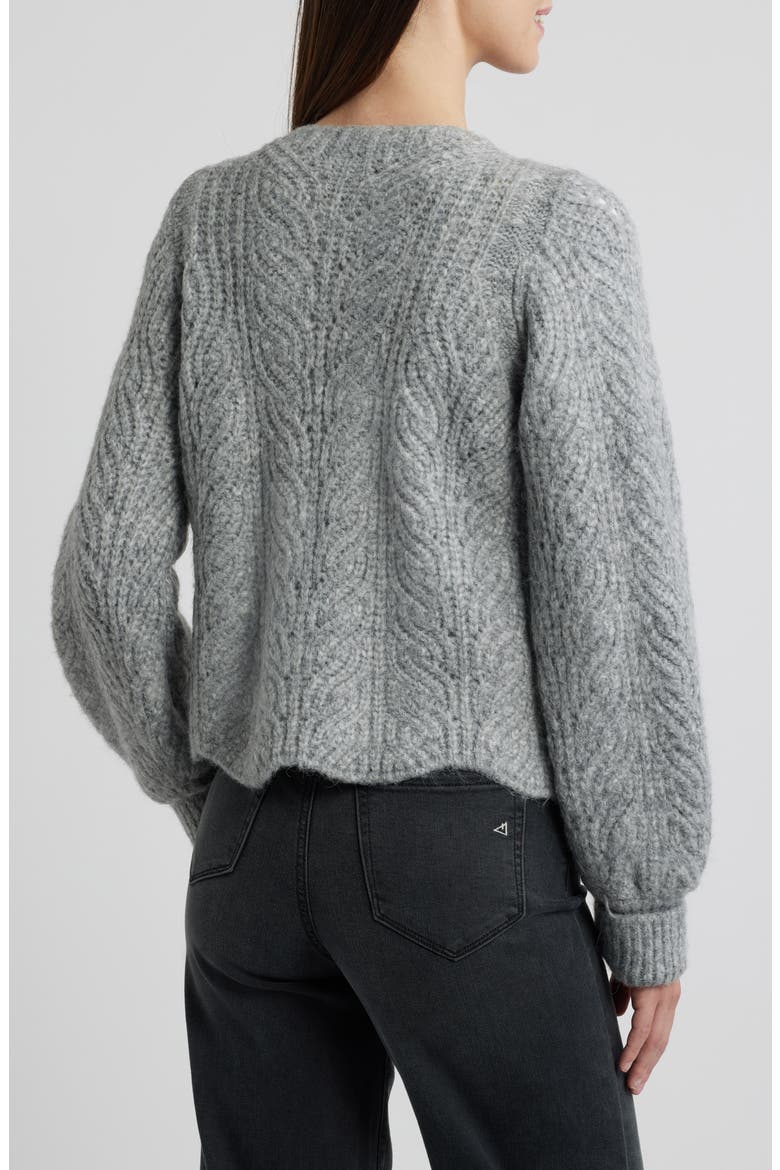 Blouson Sleeve Cable Knit Crop Cardigan, Alternate, color, HEATHER GREY