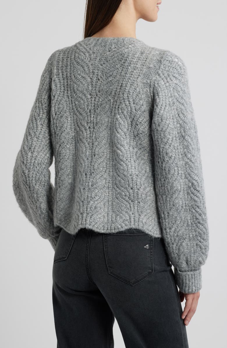 Wit & Wisdom Blouson Sleeve Cable Knit Crop Cardigan, Alternate, color, Heather Grey