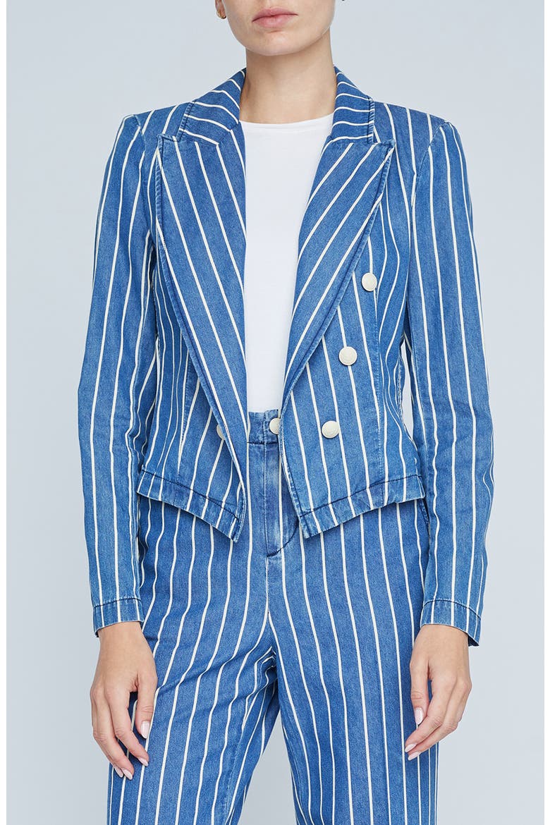 Wayne Stripe Double Breasted Crop Denim Jacket, Main, color, DENIM STRIPE