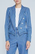 L'AGENCE Wayne Stripe Double Breasted Crop Denim Jacket