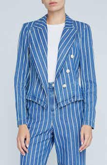 Wayne Stripe Double Breasted Crop Denim Jacket