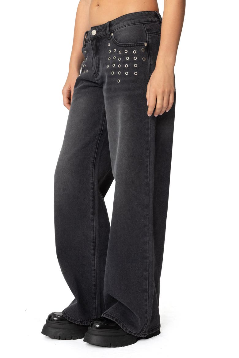 Grommet Low Rise Baggy Wide Leg Jeans, Alternate, color, BLACK