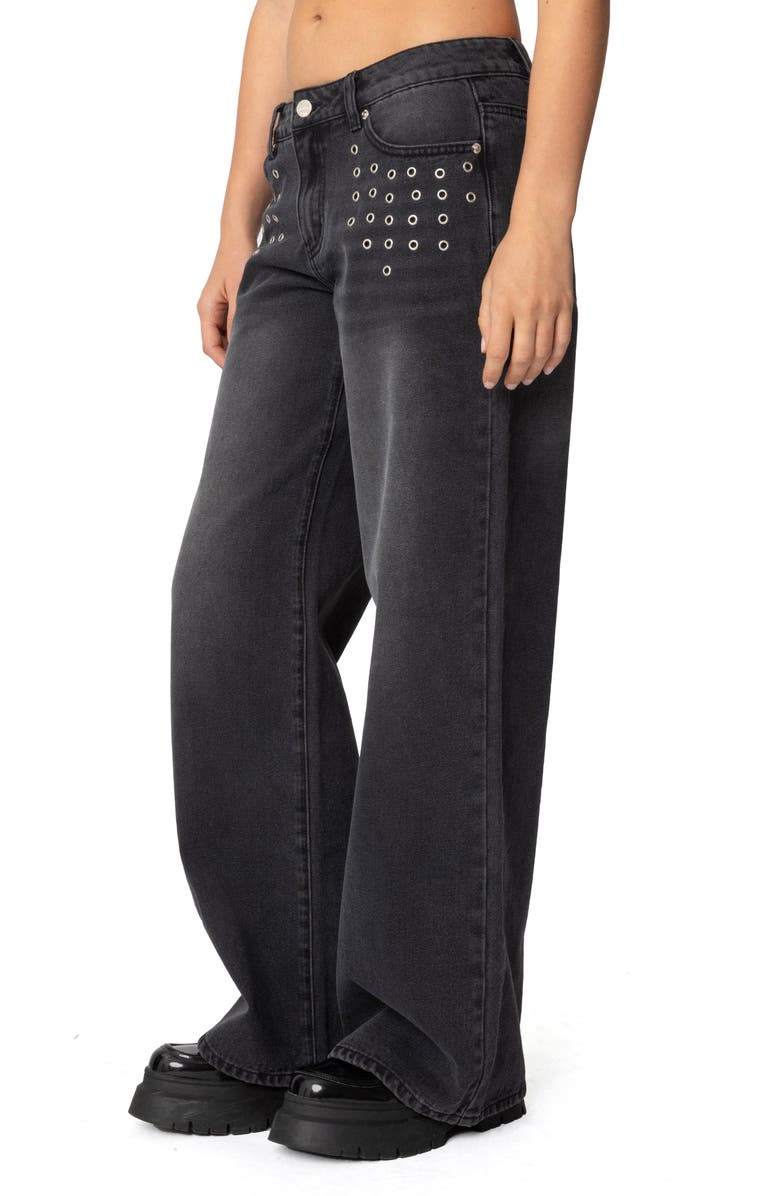 EDIKTED Grommet Low Rise Baggy Wide Leg Jeans, Alternate, color, Black