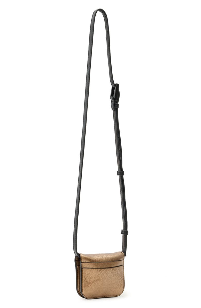 AllSaints Small Maeve Leather Crossbody Wallet, Alternate, color, Warm Brass