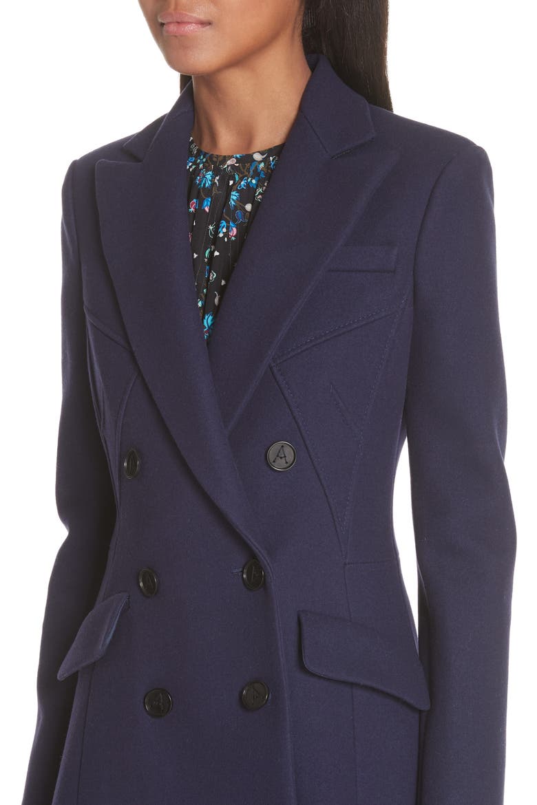 Wool Blend Double Breasted Coat, Alternate, color, BERRY BLUE