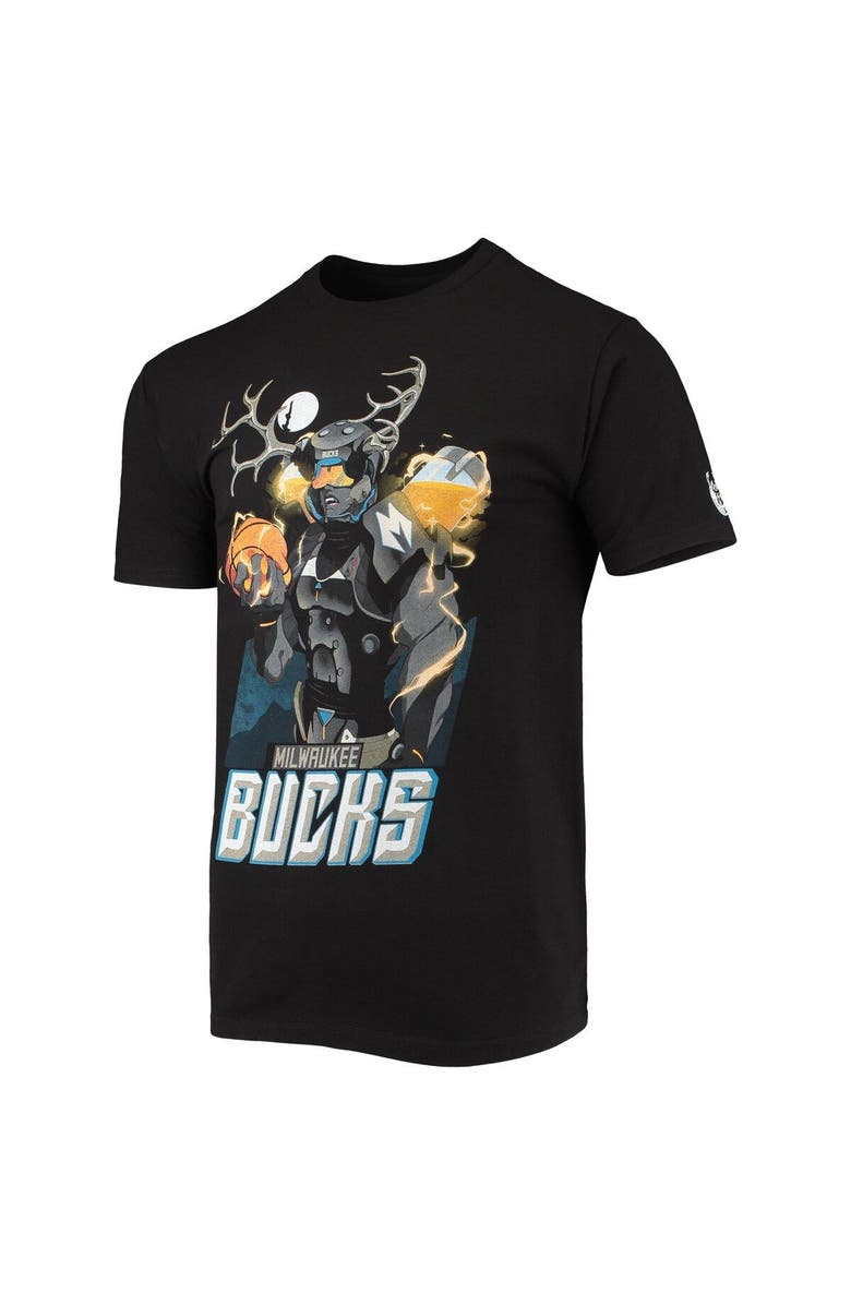 NBA X MCFLYY Men's NBA x McFlyy Black Milwaukee Bucks Identify Artist Series T-Shirt, Alternate, color, Black