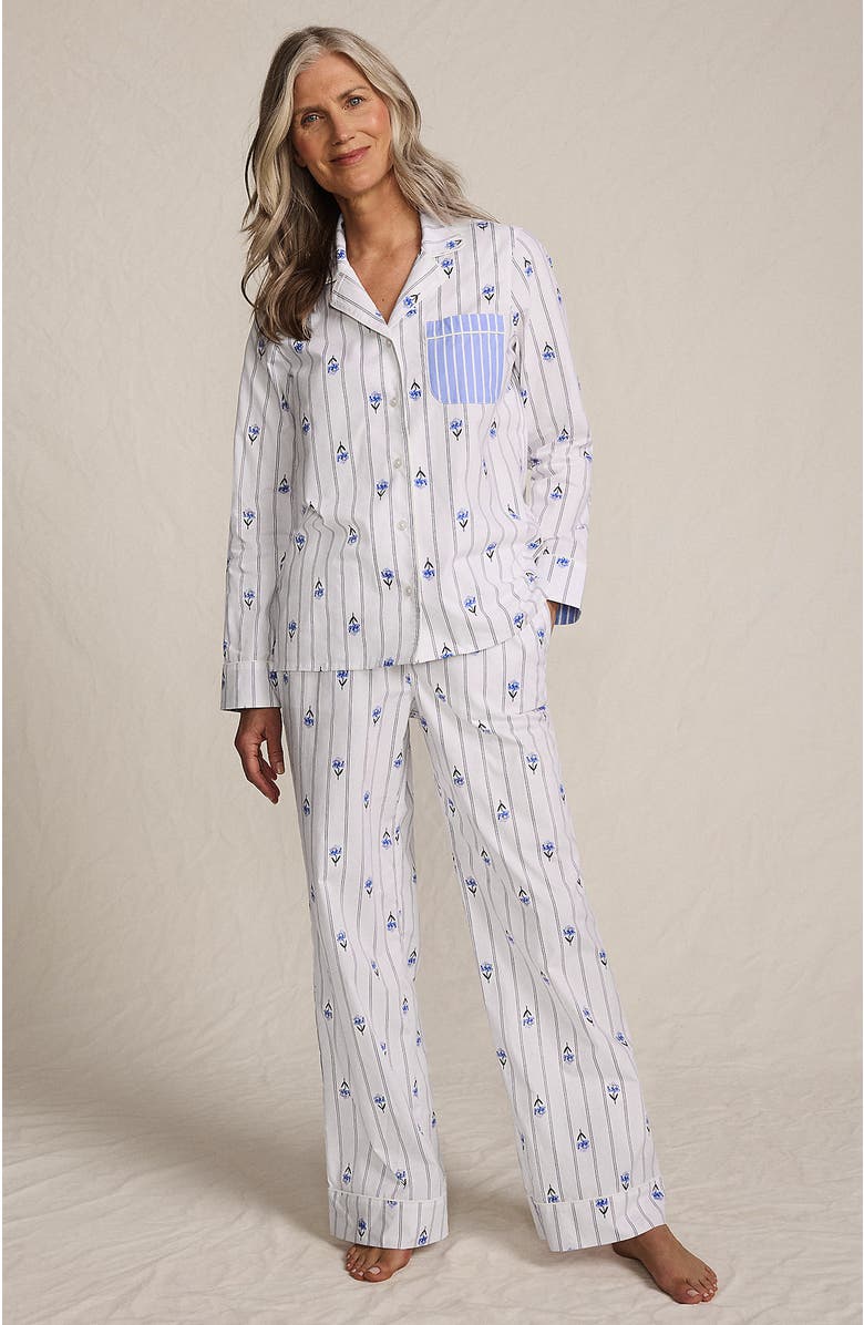 Lands' End Cotton Poplin 2 Piece Pajama Set - Long Sleeve Top and Pants, Main, color, 