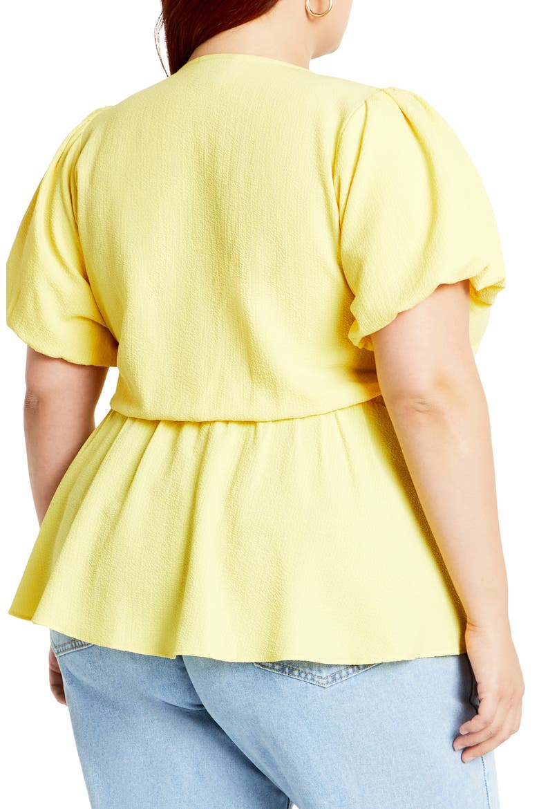 Christa Puff Sleeve Faux Wrap Top, Alternate, color, BUTTERCUP