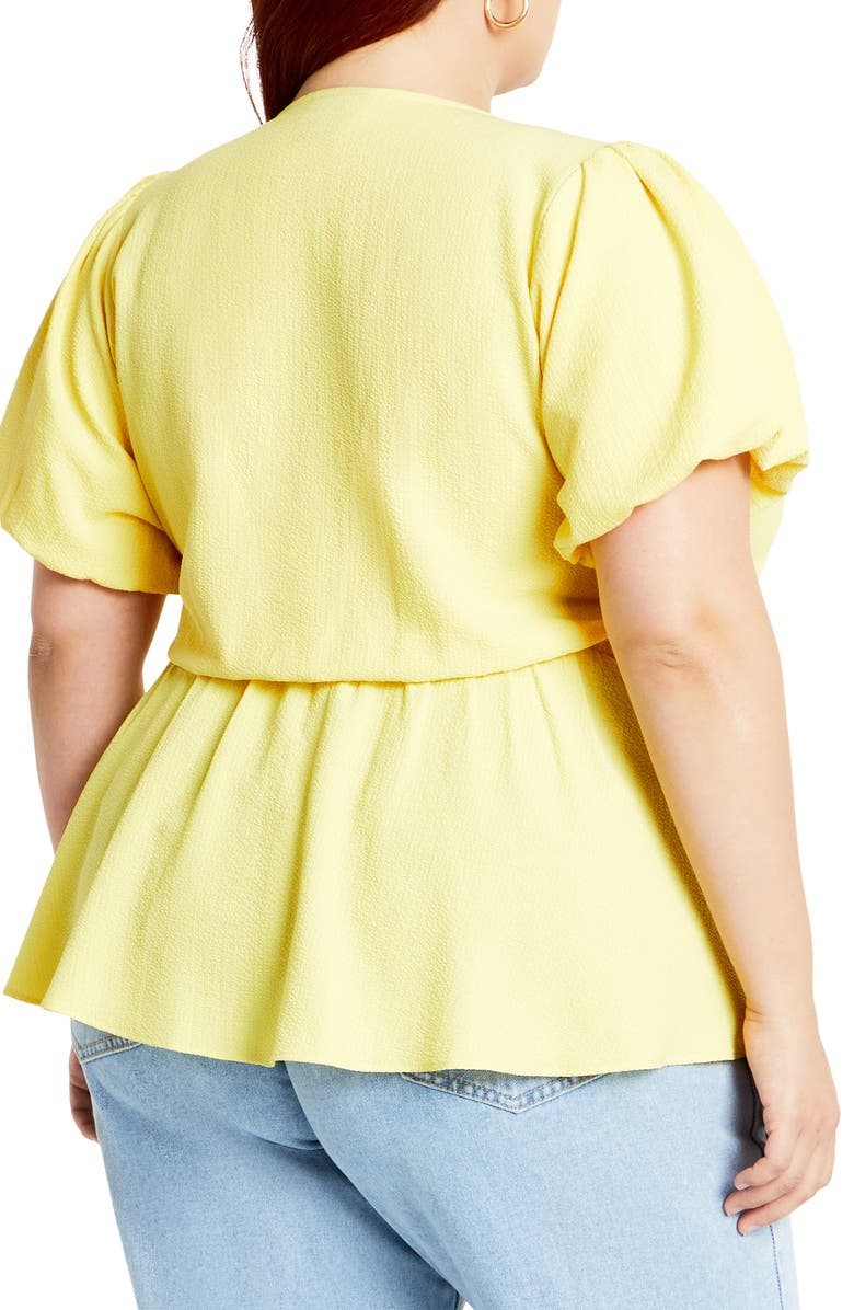 City Chic Christa Puff Sleeve Faux Wrap Top, Alternate, color, 