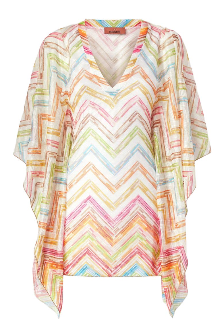 Short Covered Up Caftan In Printed Tulle, Alternate, color, Multicoloured