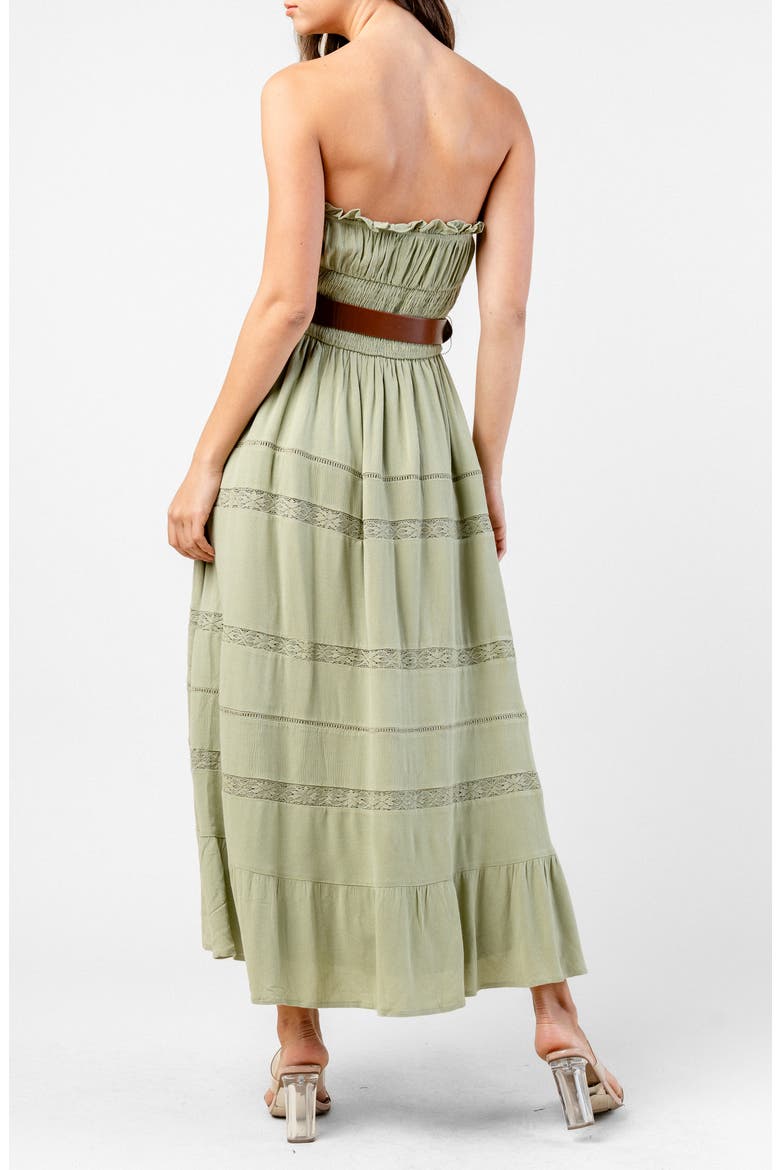 Strapless Long Crepe Dress, Alternate, color, SAGE