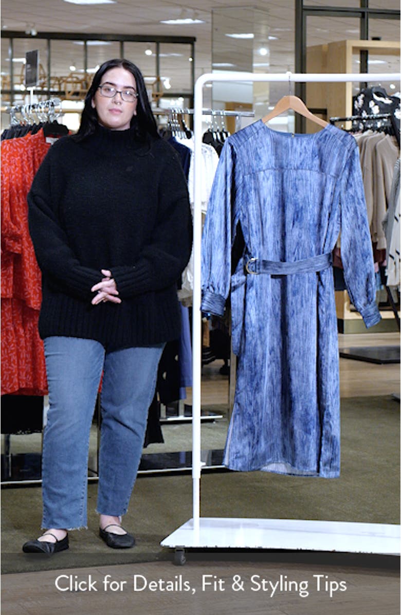 Abstract Print Long Sleeve Satin Midi Dress, sales video thumbnail