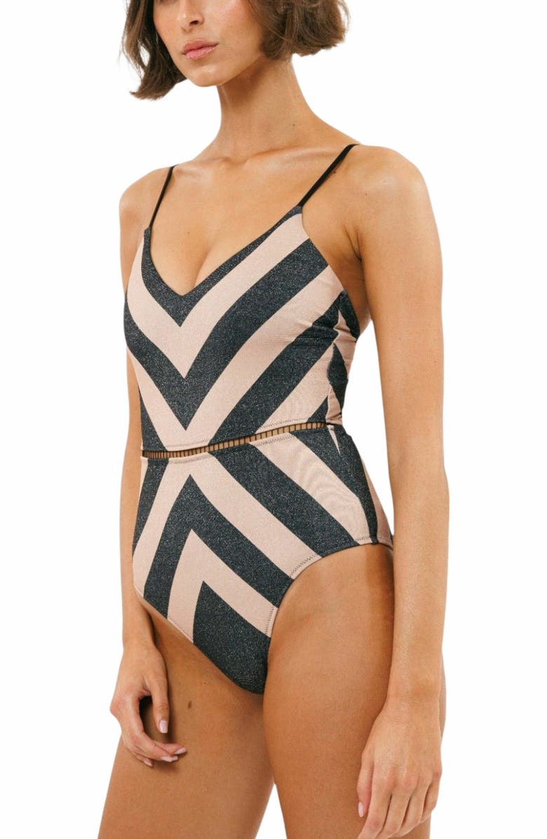 Biliblond Onepiece Arava Stripes, Alternate, color, Black Nude Lurex