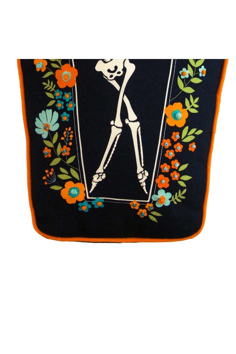 Dancing Halloween Skeleton Floral Flowers 100% Cotton Accent Pillow 12.5" x 18", Alternate, color, Black