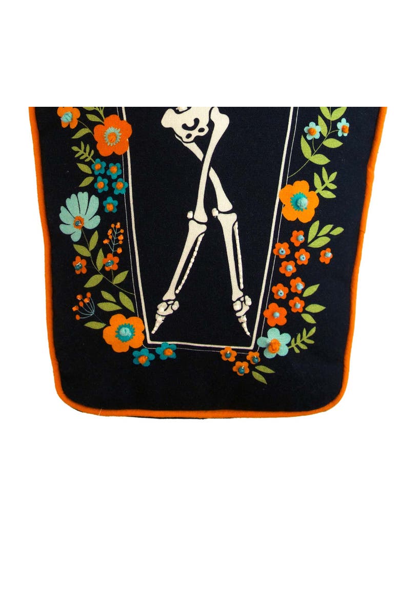 C&F Home Dancing Halloween Skeleton Floral Flowers 100% Cotton Accent Pillow 12.5" x 18", Alternate, color, Black