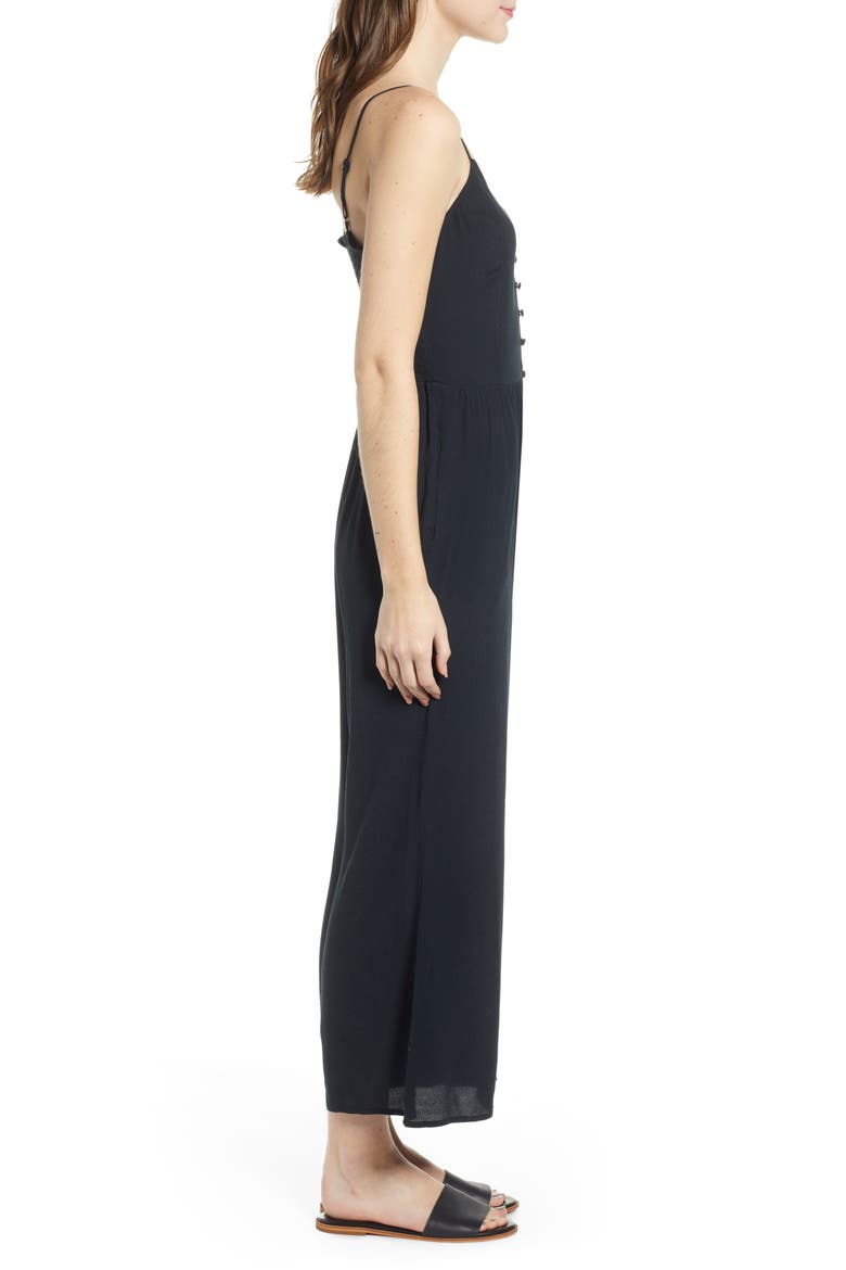 Button Front Jumpsuit, Alternate, color, BLACK