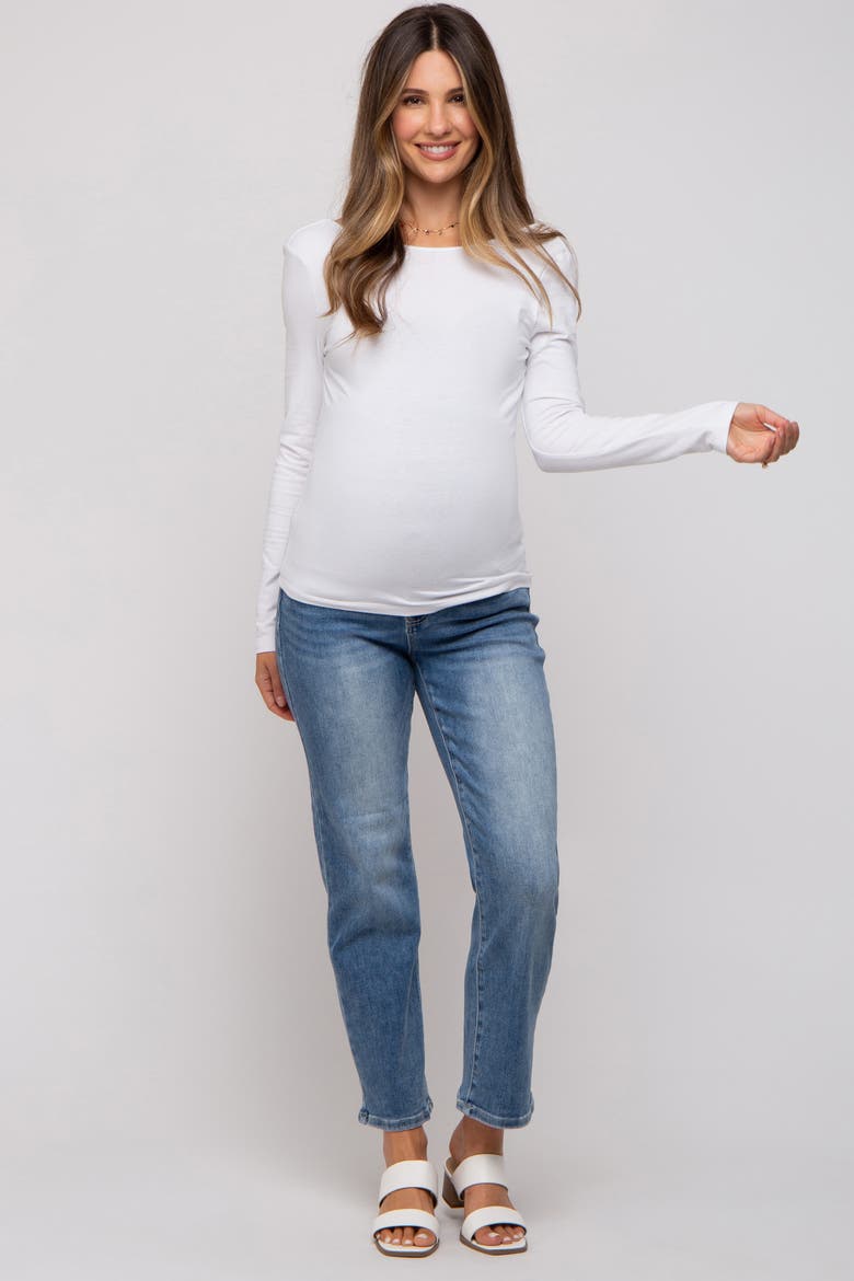 Straight Crop Maternity Jeans, Alternate, color, Blue