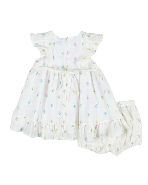 Florence Eiseman Textured Lawn Floral Printed Dress With Flowers And Bloomer In White/multicolor