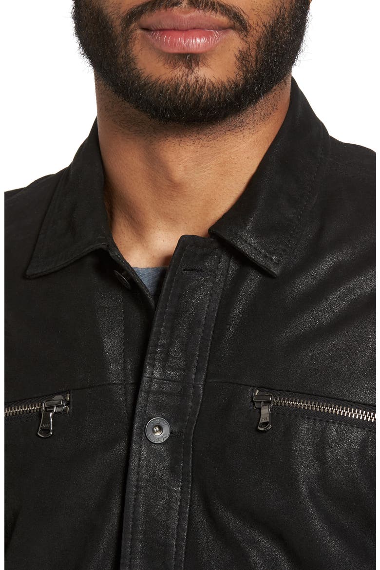 Leather Trucker Jacket, Alternate, color, BLACK