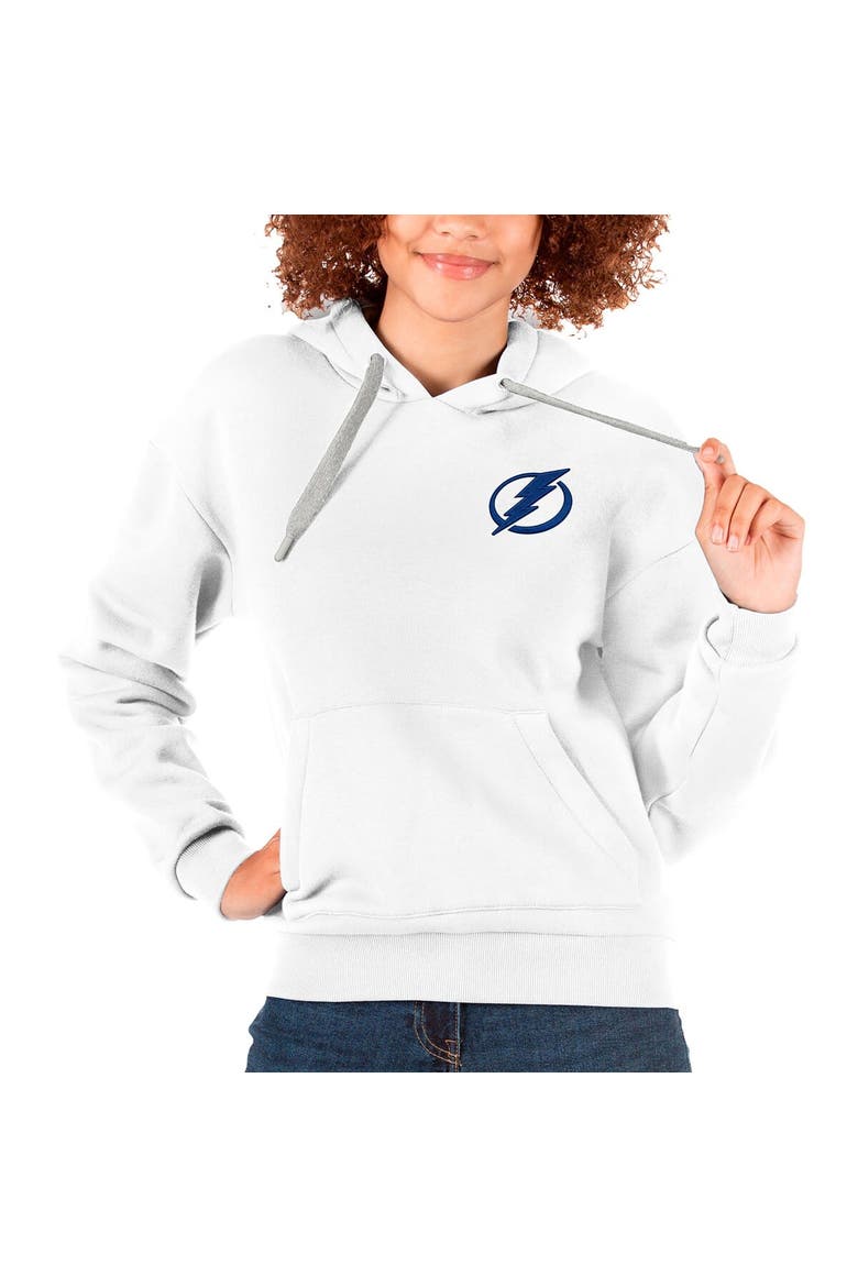 Women's Antigua White Tampa Bay Lightning Primary Logo Victory Pullover Hoodie, Main, color, White