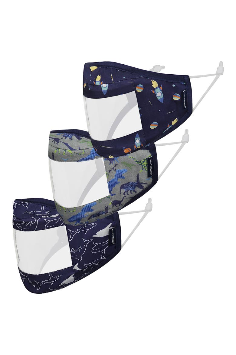 Kids' 3-Pack Clear Front Masks, Main, color, NAVY SPACE