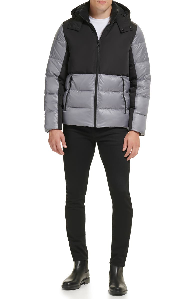 Kenneth Cole New York Colorblock Hooded Water Resistant Puffer Jacket, Alternate, color, Gumetal