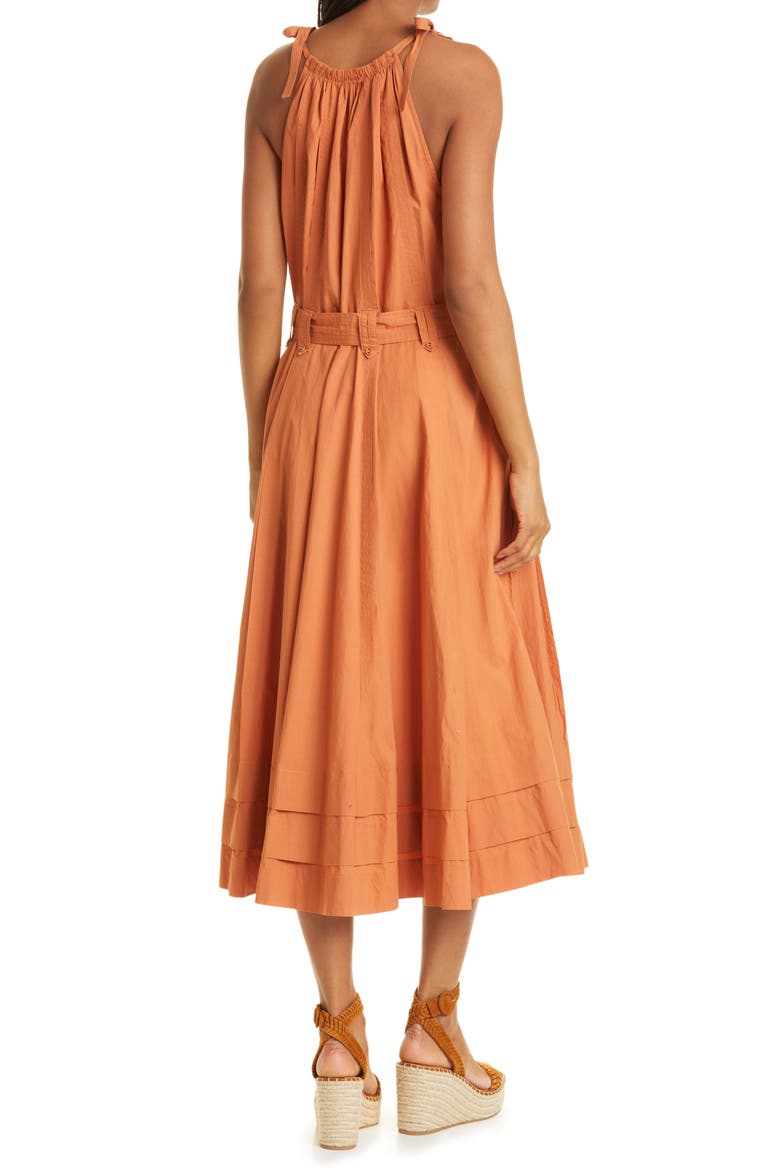 Joni Halter Neck Cotton Dress, Alternate, color, CLAY