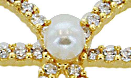 Panacea Faux Pearl Center Crystal Bow Drop Earrings In Gold