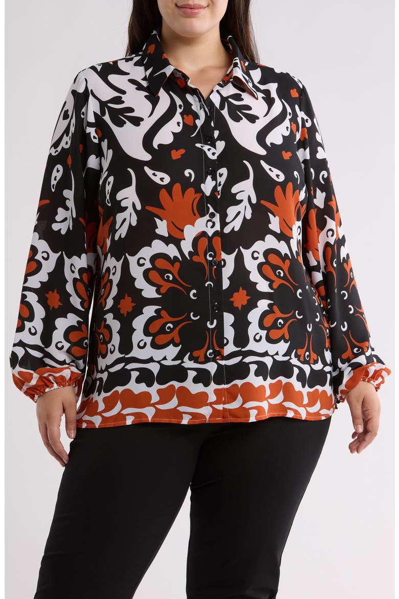 Canyon Balloon Sleeve Button-Up Shirt, Main, color, WHITE/ BLACK