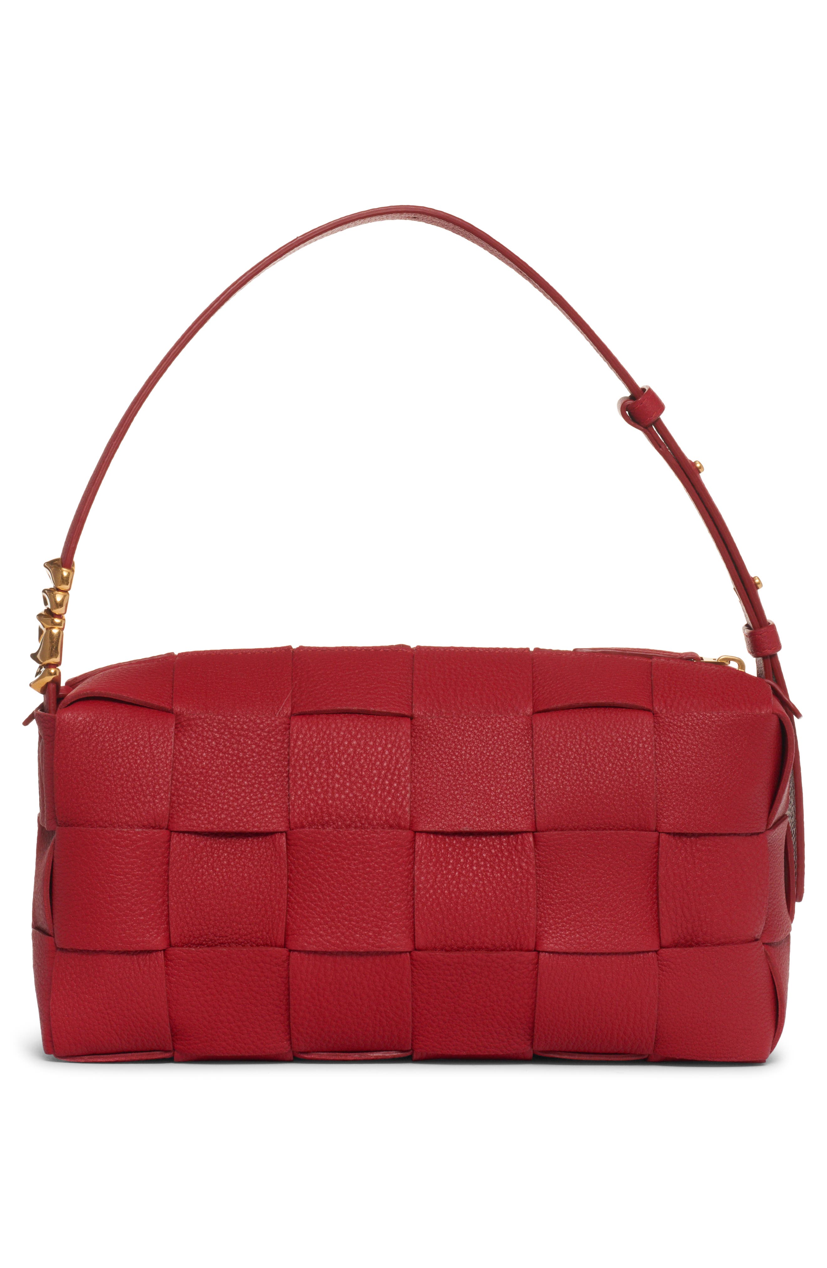 Cassette Intrecciato Leather Shoulder Bag, Alternate, color, APPLE CANDY-GOLD