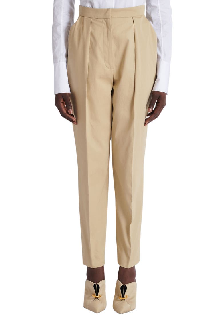 Darted 7/8 trousers in cotton gabardine, Alternate, color, beige