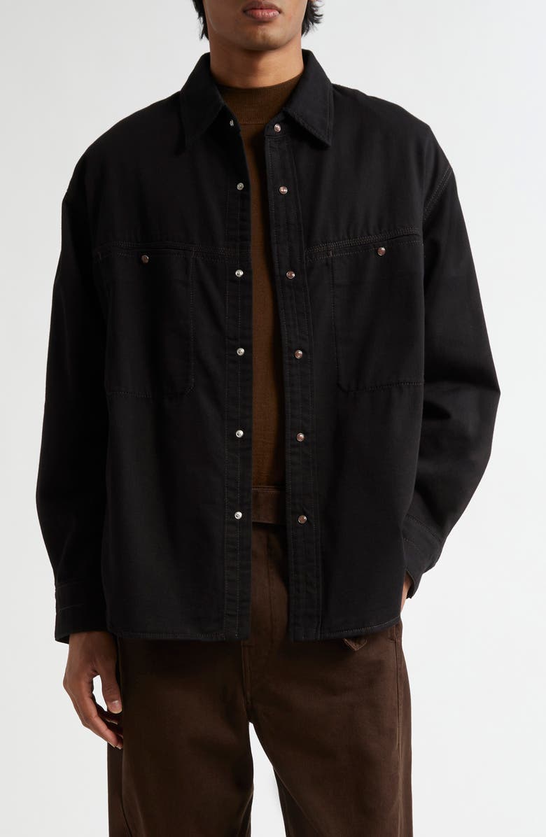 Lemaire Denim Snap-Up Shirt, Main, color, Black Bk999