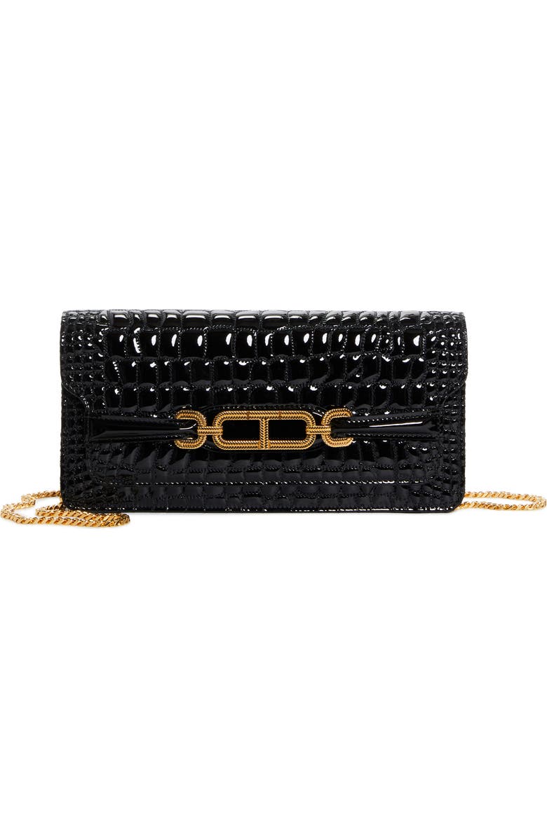 TOM FORD Small Croc Embossed Patent Leather Shoulder Bag, Main, color,