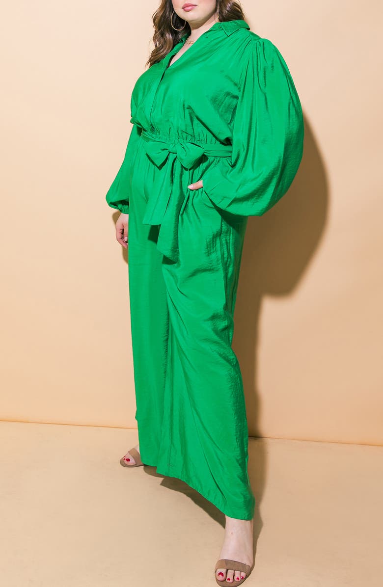 FLYING TOMATO Long Sleeve Solid Woven Jumpsuit, Alternate, color, Green