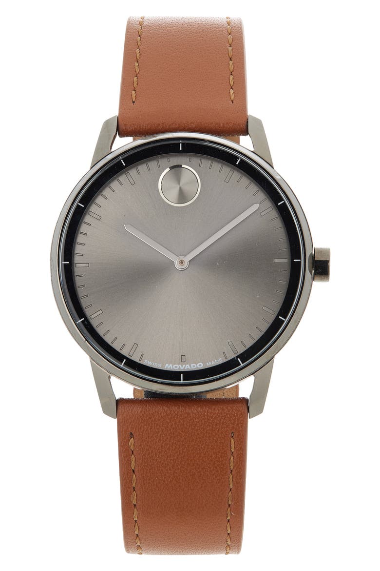 Bold Echo Leather Strap Watch, 40mm, Main, color, GRAY