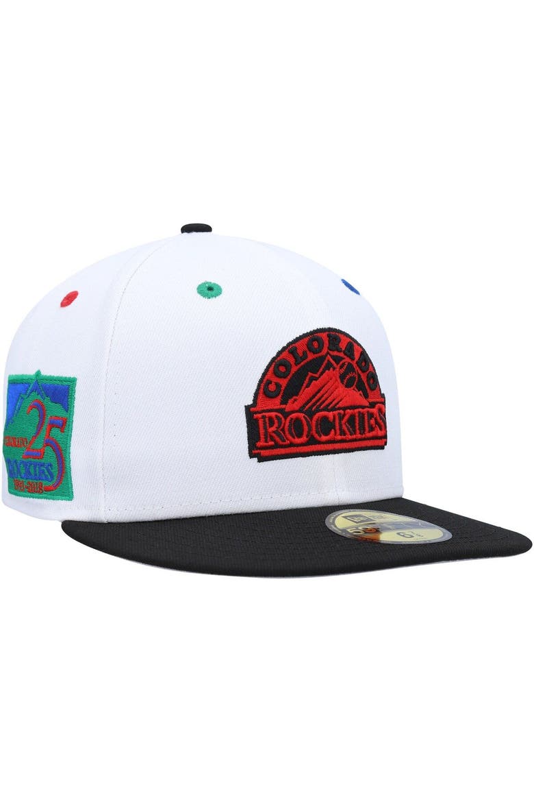 Men's New Era White/Black Colorado Rockies 25th Anniversary Primary Eye 59FIFTY Fitted Hat, Main, color, White