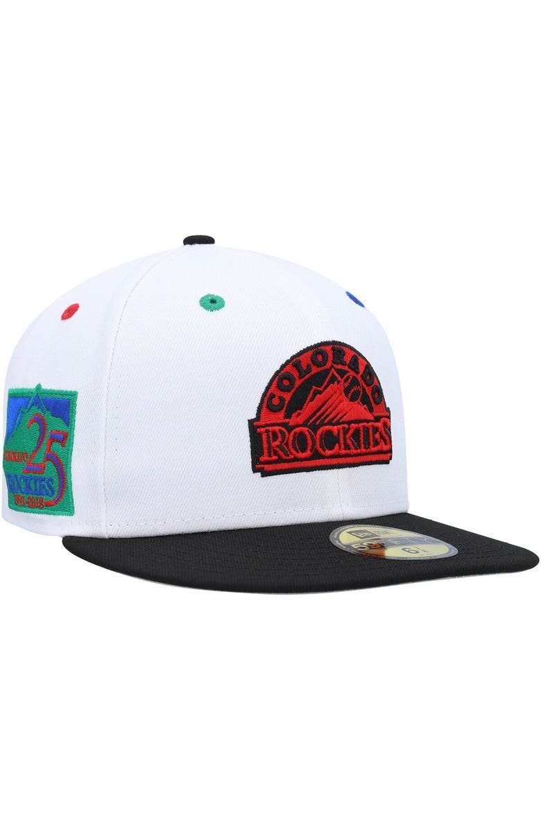 New Era Men's New Era White/Black Colorado Rockies 25th Anniversary Primary Eye 59FIFTY Fitted Hat, Main, color, 
