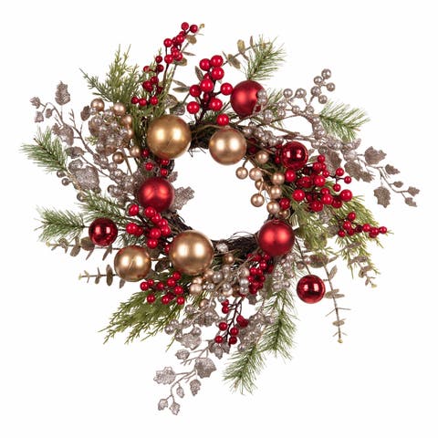 Glittered Leaf/Pine/Berry/Ball Wreath