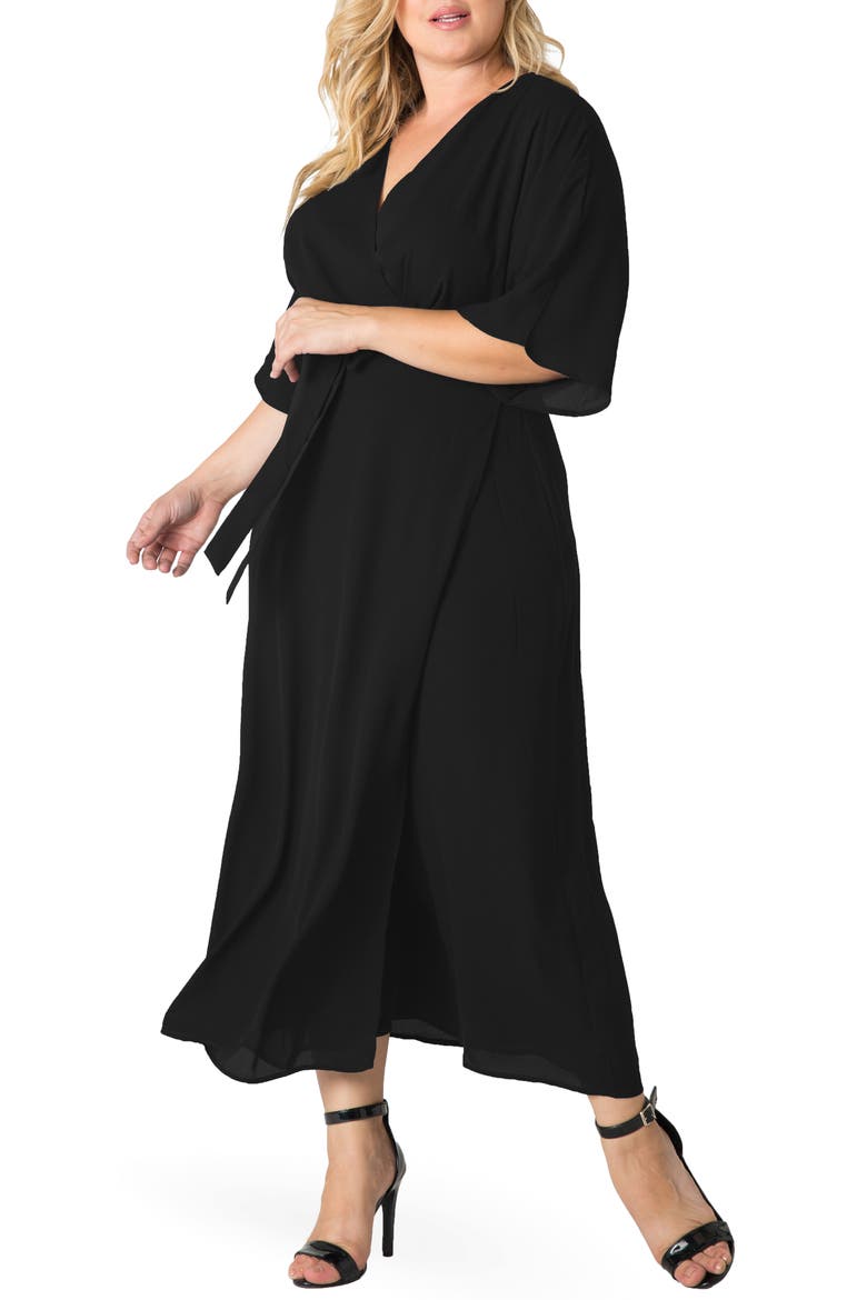 Short Sleeve Wrap Maxi Dress, Main, color, BLACK