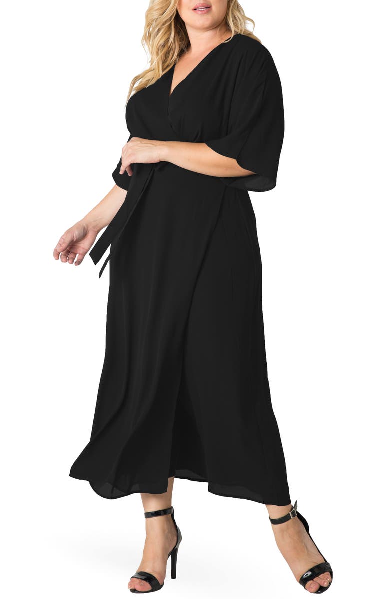Standards & Practices Short Sleeve Wrap Maxi Dress, Main, color, Black