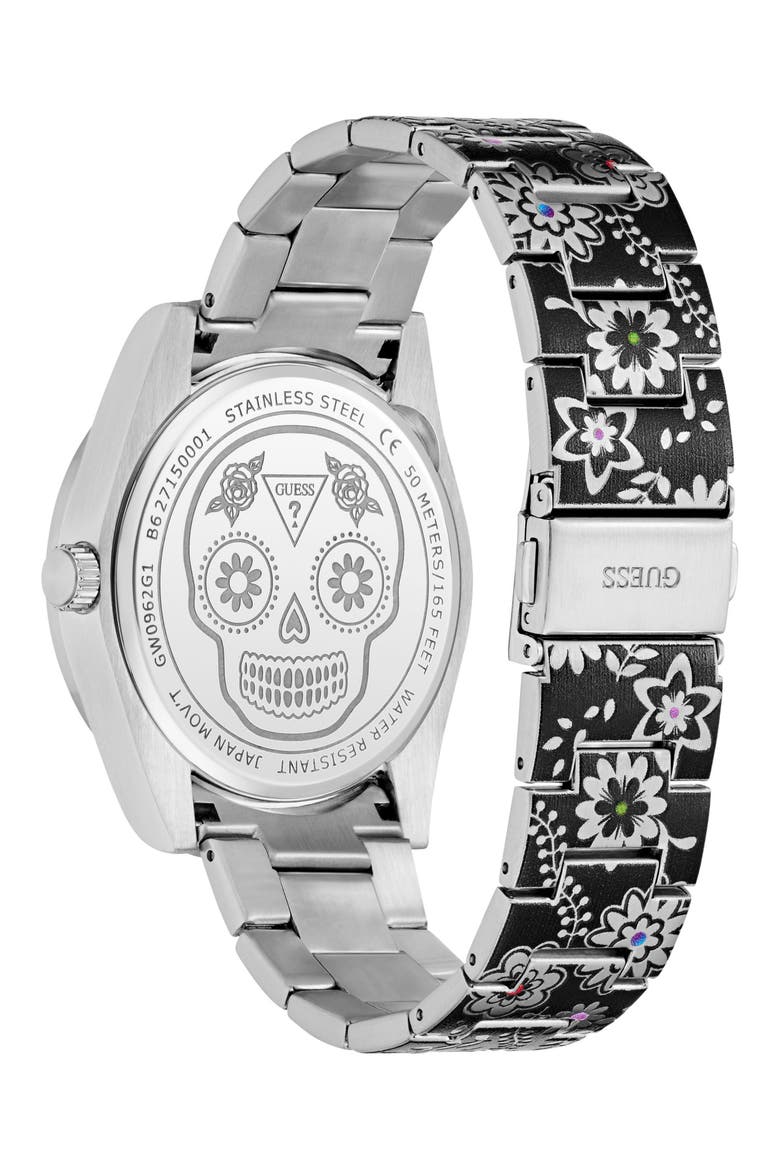 Day of the Dead Multifunction Bracelet Watch, 44mm, Alternate, color, SILVER TONE